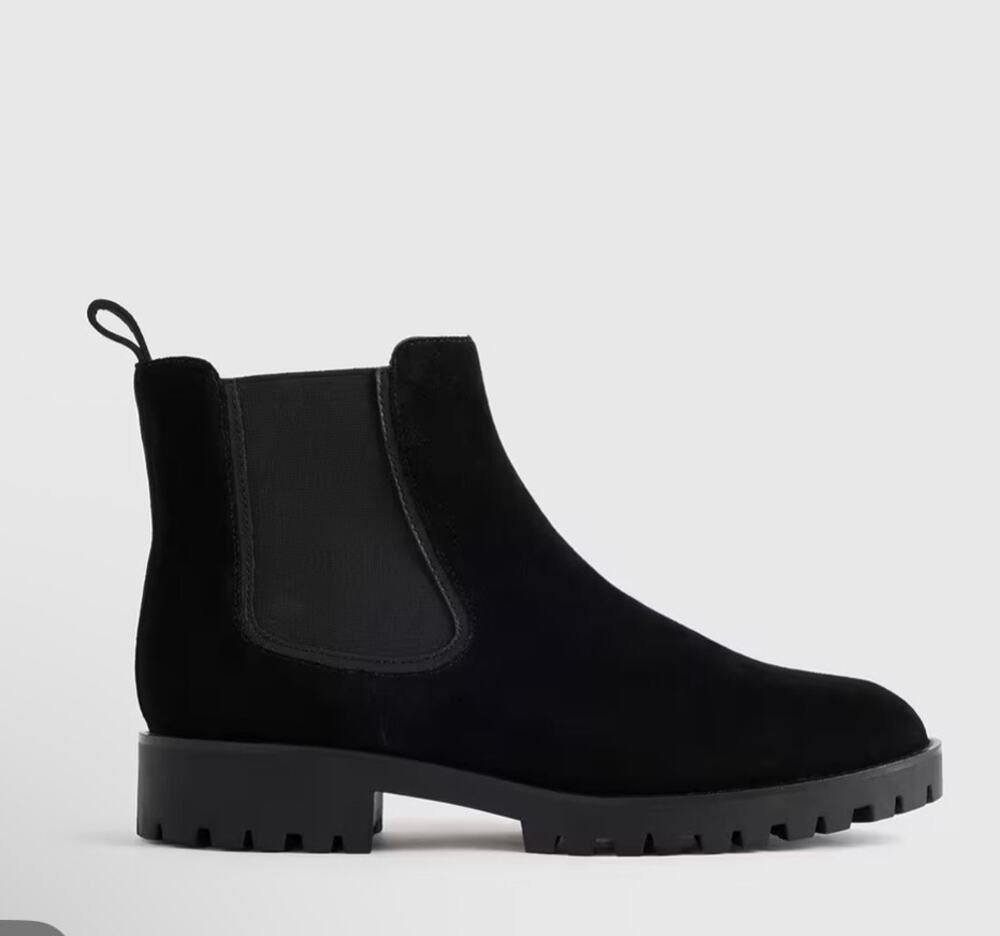 Quince Black Suede Chelsea Boots Lug Sole Ankle Boot Size 6 NIB